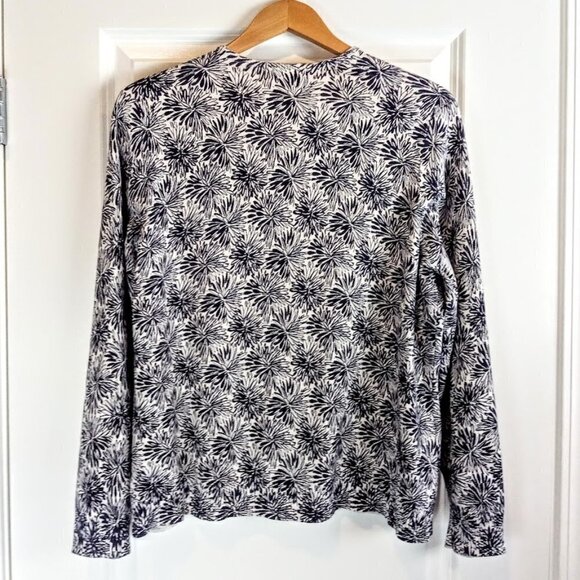 Lands' End Navy Blue White Print Cotton Cardigan Sweater - Picture 2 of 4